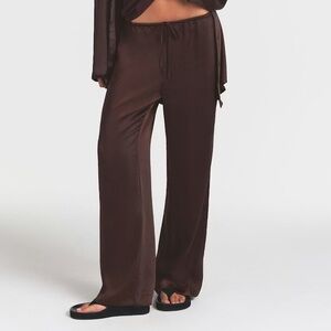 Brown Satin Straight Leg Pant
